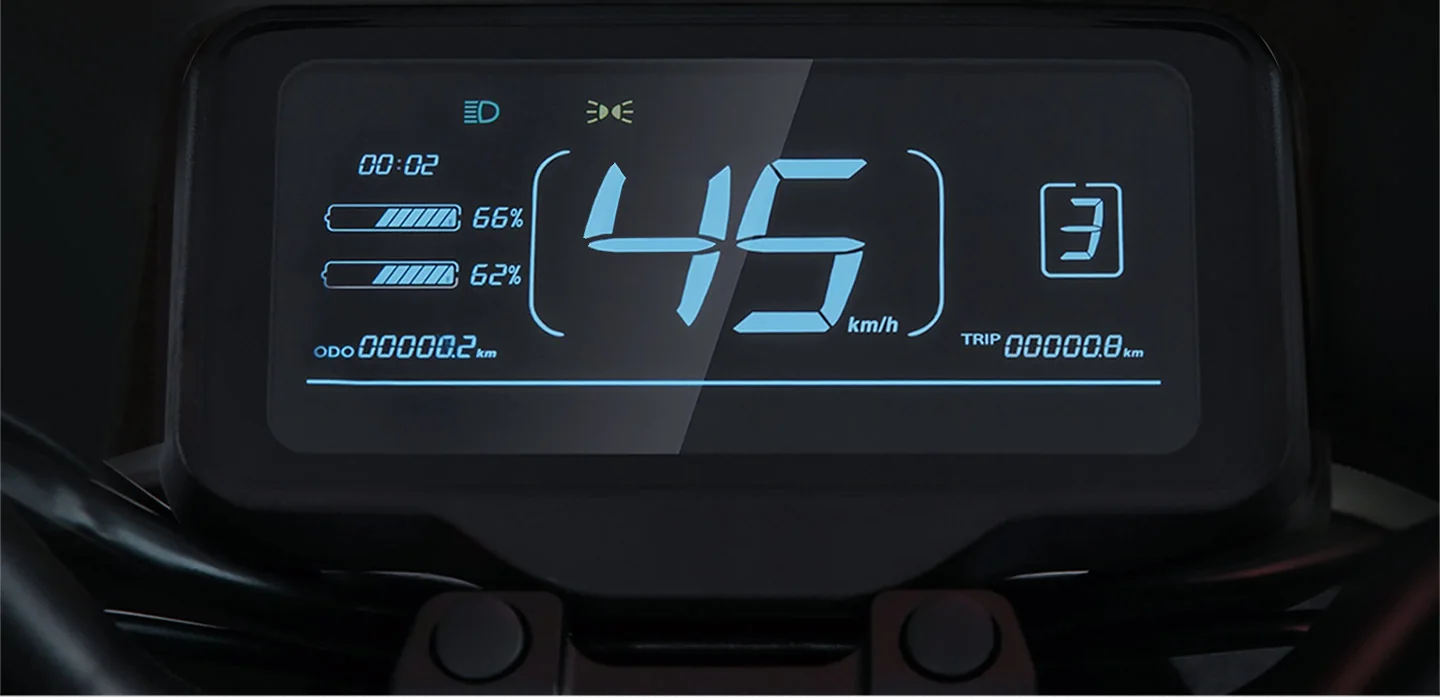 LCD-Display des E1 mit Geschwindigkeits- und Akkuanzeige