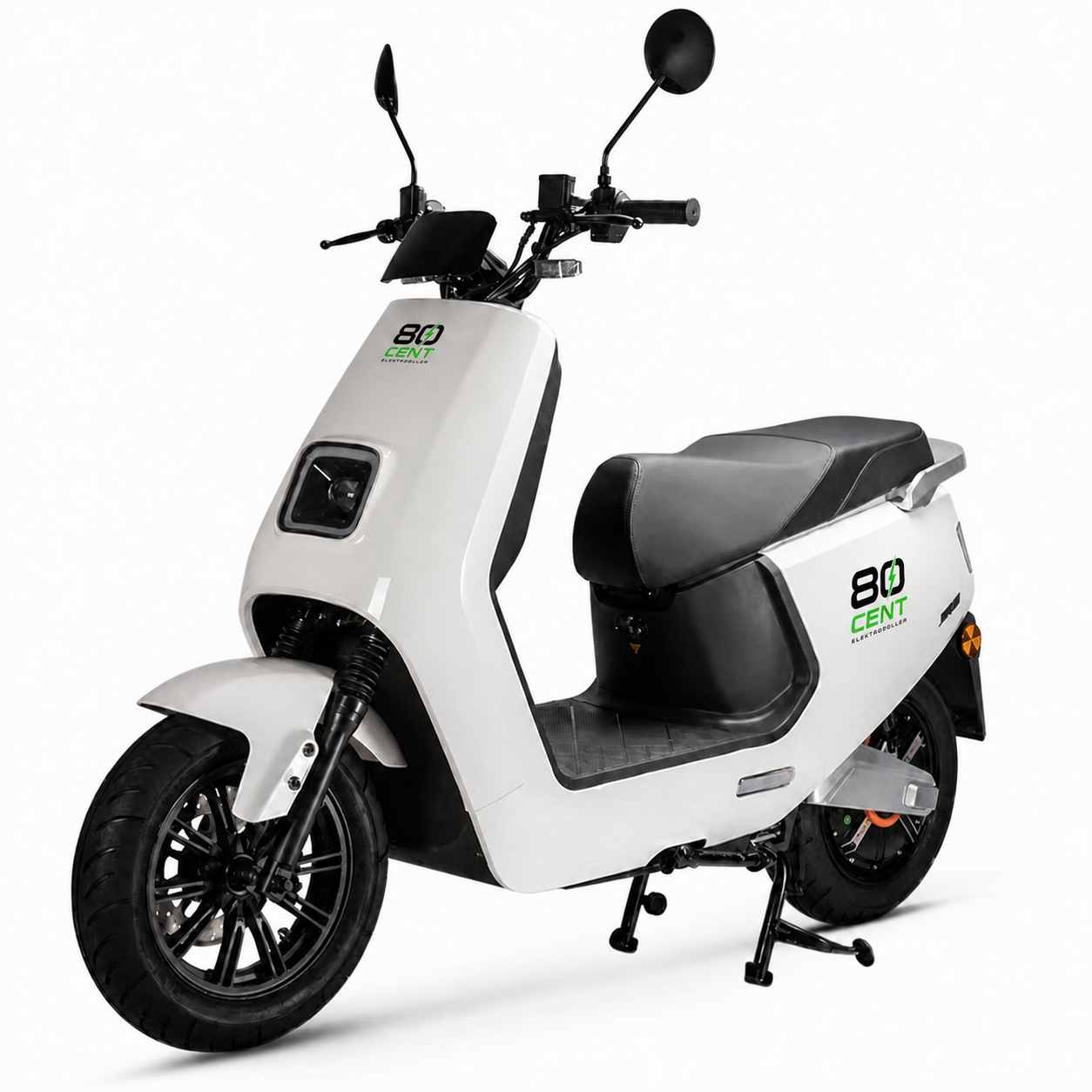 E1 Elektroroller in Weiß mit 80Cent-Logo